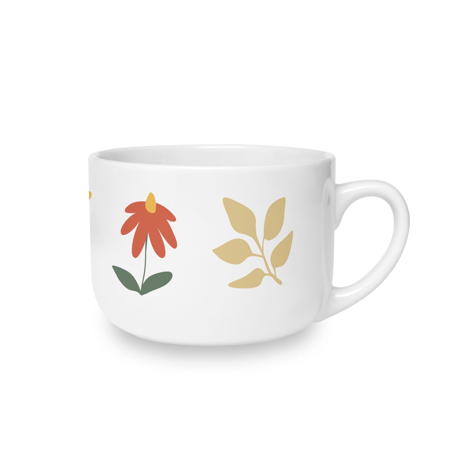 Floral Doodle Ceramic Latte Mug — 25oz Oversized Flower Coffee Cup